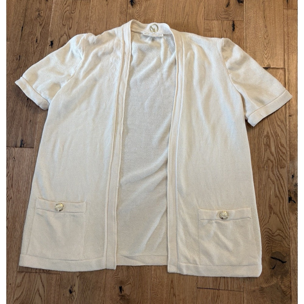 St John Basics Short Sleeve Cream Cardigan Large